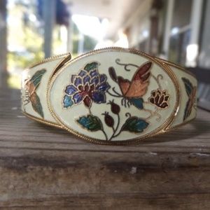 Cloisonne Butterfly Clamper Bracelet 1970s